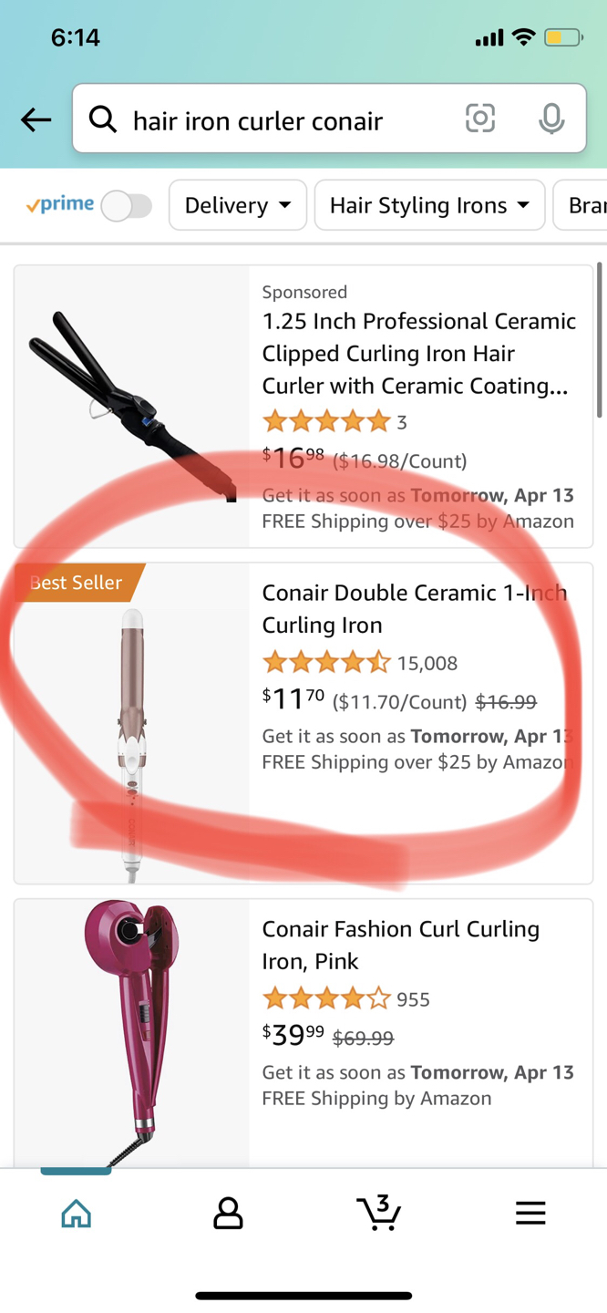 Conair curling iron 1” 