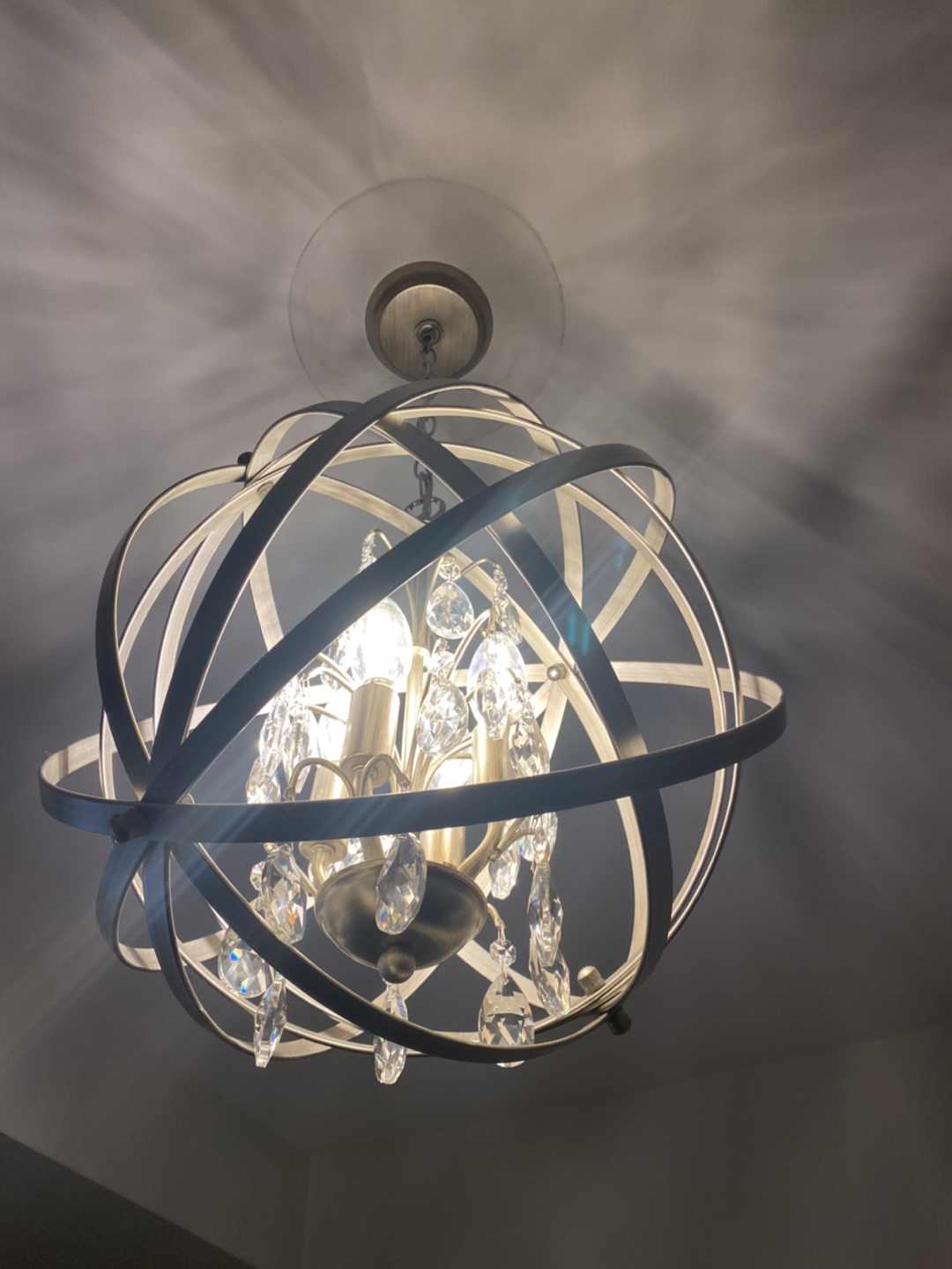 Beautiful nickel and crystal globe chandelier  - photo 3