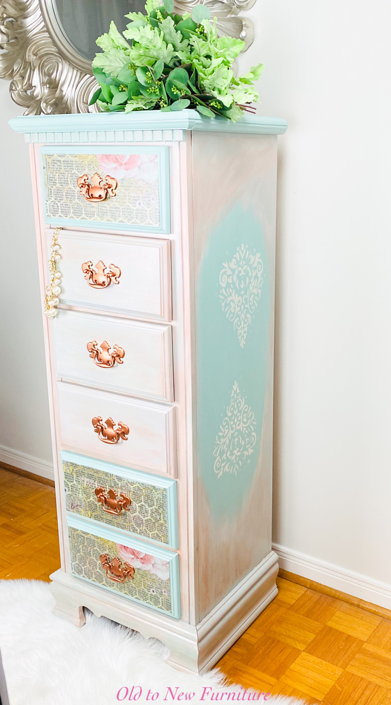 Gorgeous 6 Drawer Lingerie Chest-Pink, Teal with Decoupage Paper - photo 3