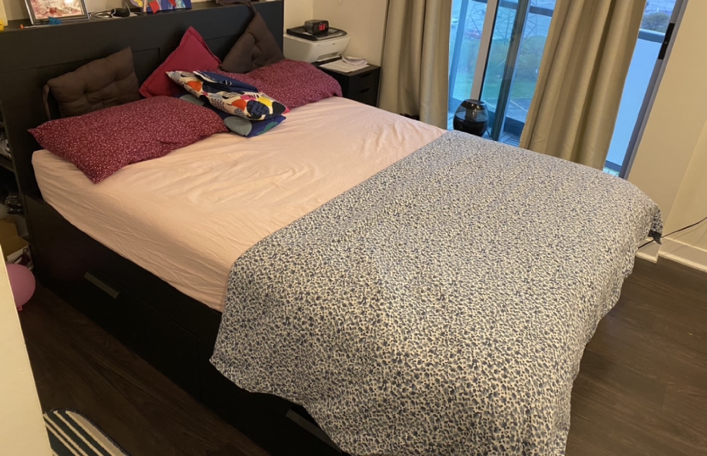 IKEA queen bed with four storage drawers and headboard storage  - photo 5