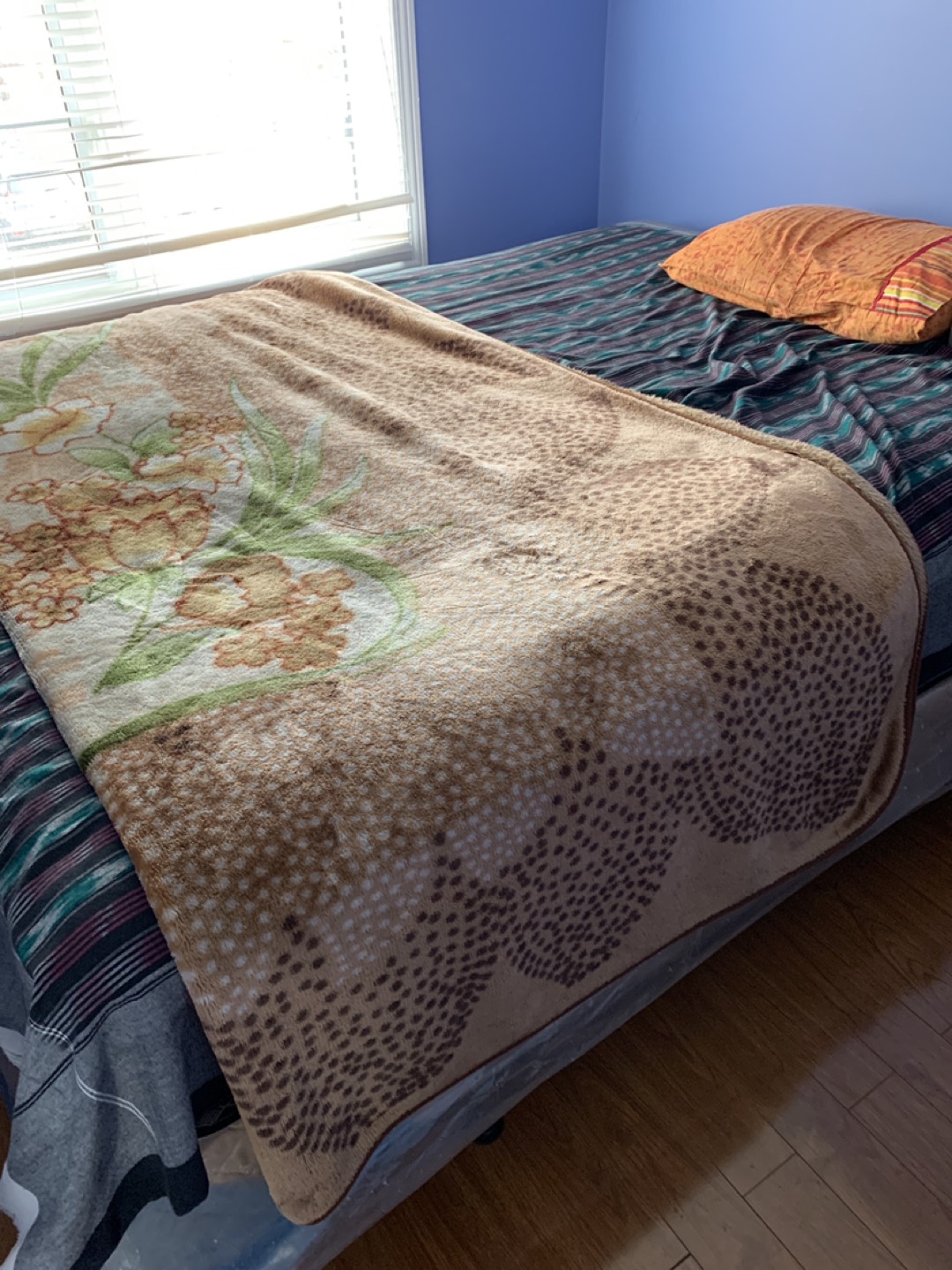 Queen bed with railings and box