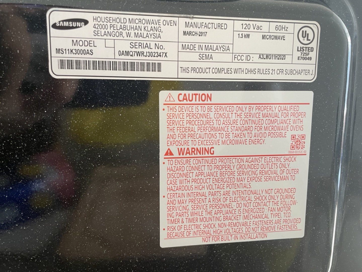Samsung Microwave Model MS11K3000AS Like New - photo 5