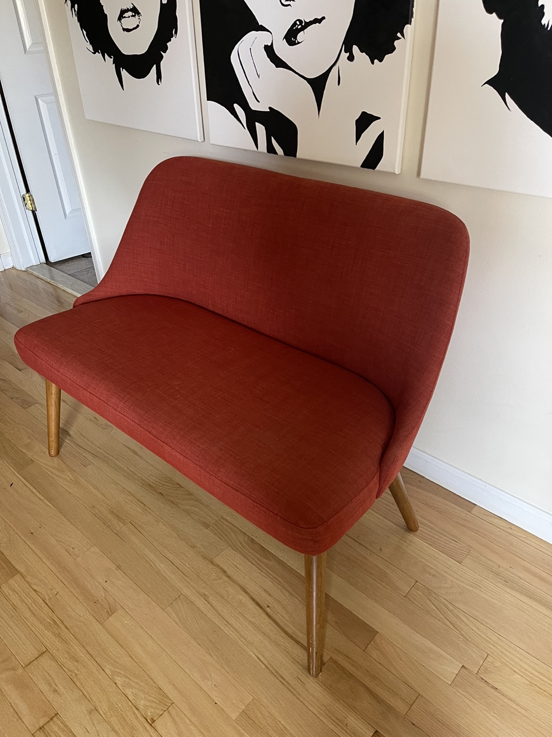 West elm red retro bench sofa  - photo 2