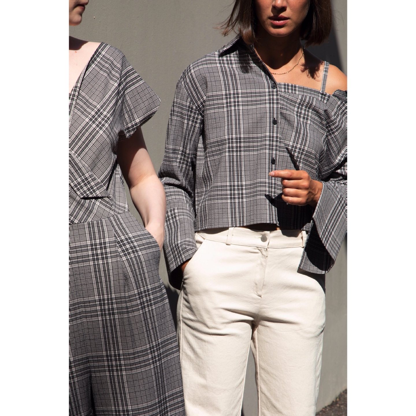 BNWT OAK + FORT Plaid Off-the-Shoulder Button Up Blouse thumbnail