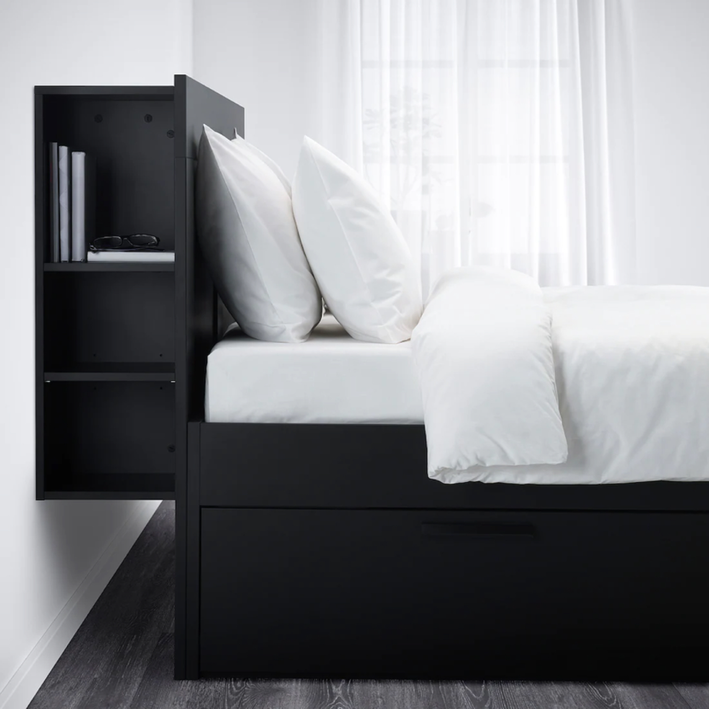 IKEA queen bed with four storage drawers and headboard storage  - photo 3