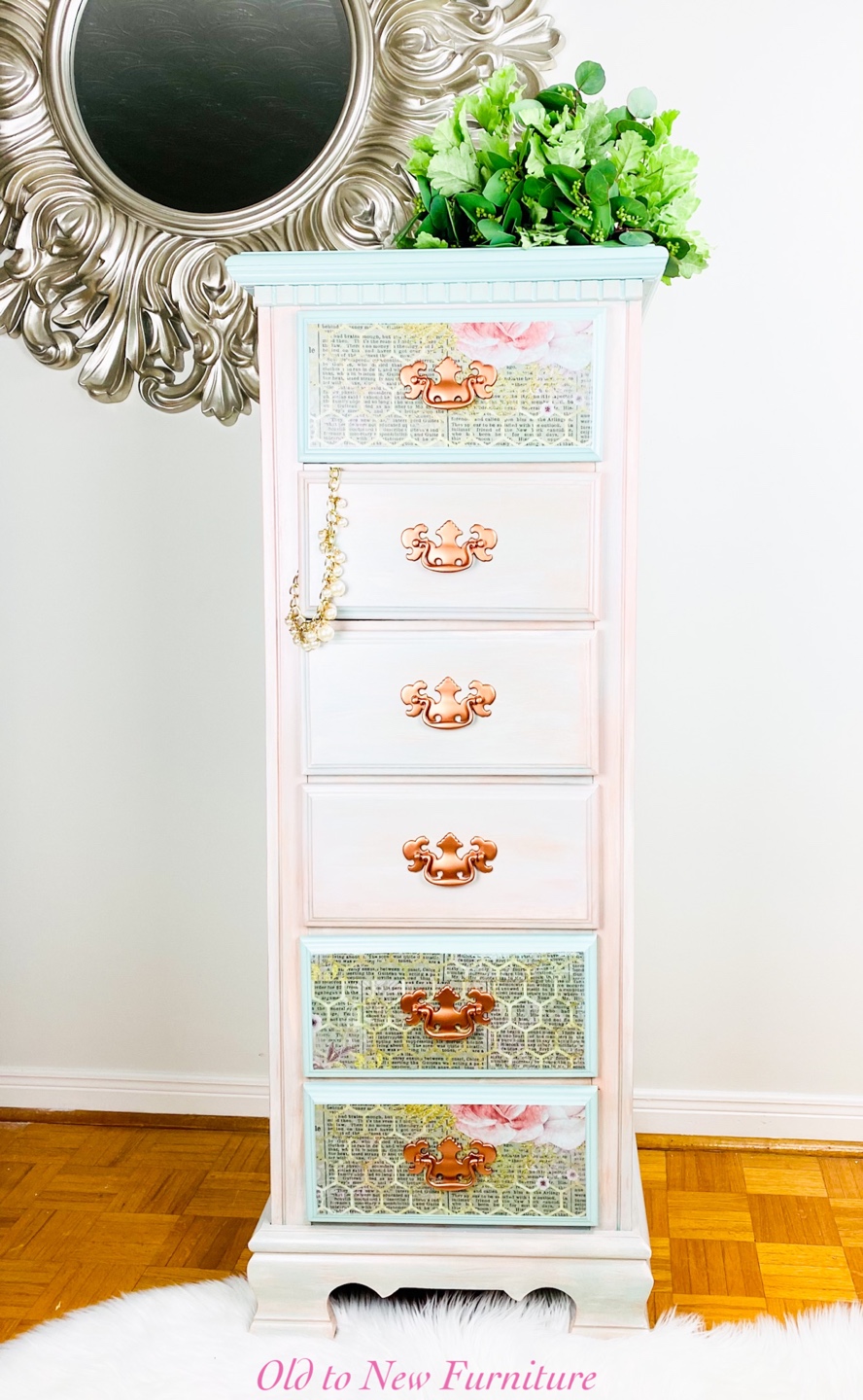 Gorgeous 6 Drawer Lingerie Chest-Pink, Teal with Decoupage Paper - photo 2
