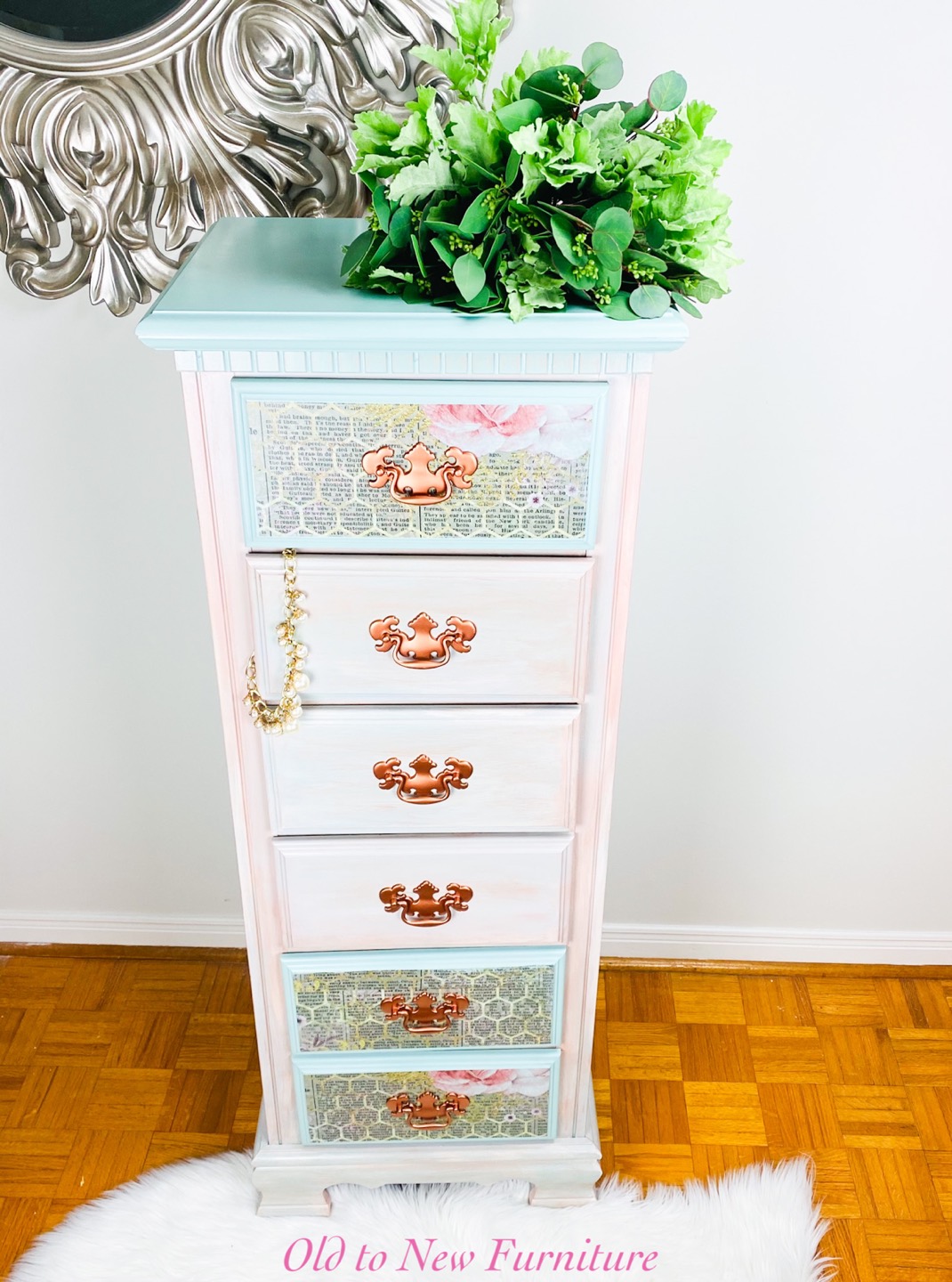 Gorgeous 6 Drawer Lingerie Chest-Pink, Teal with Decoupage Paper - photo 4