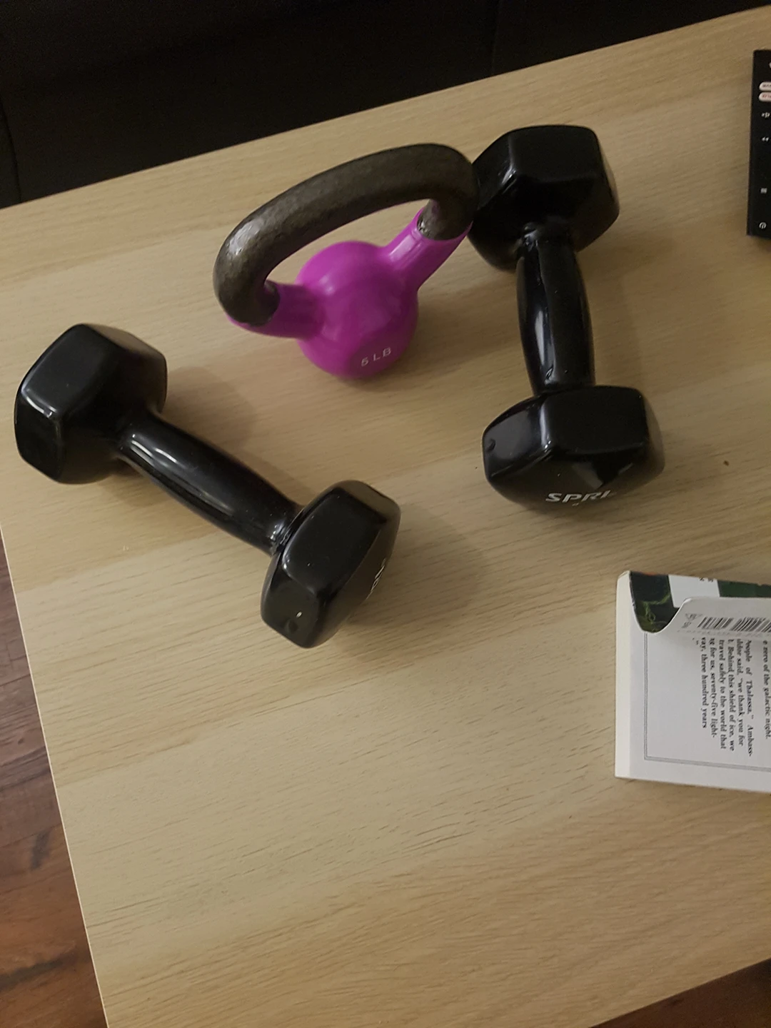 Dumbell pair & kettlebell (sparingly used)