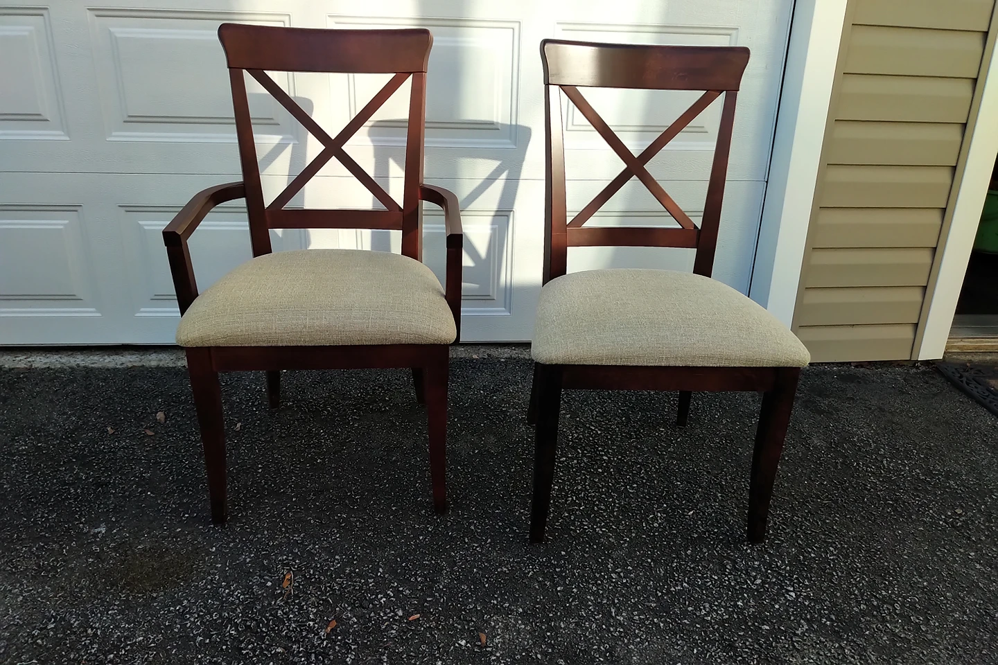 5 Cross Back Dining Chairs (2 with arms, 3 without)