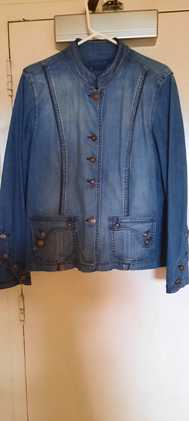 Denim Jacket with Leather Piping