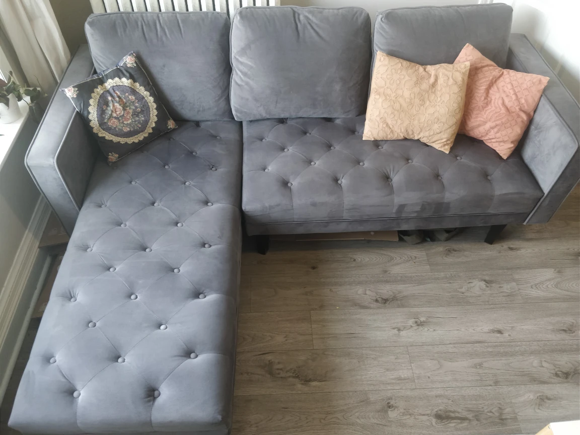 Structube Velvet Sectional, Blue Grey
