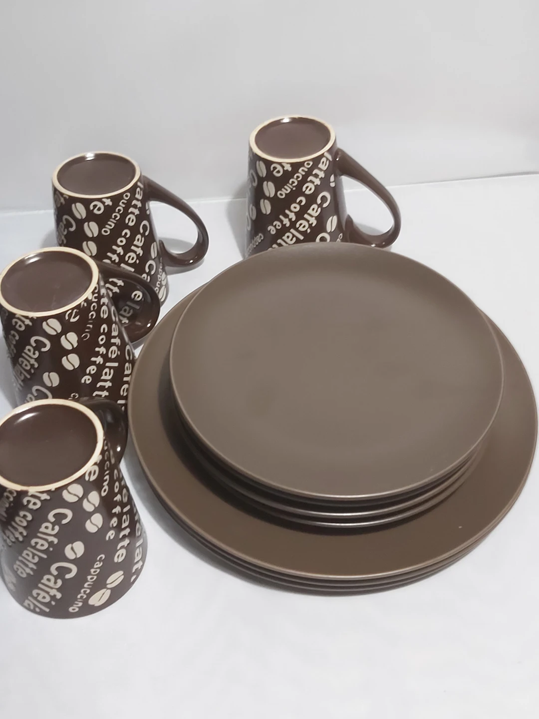 Set of brown plates bowl and mug thumbnail