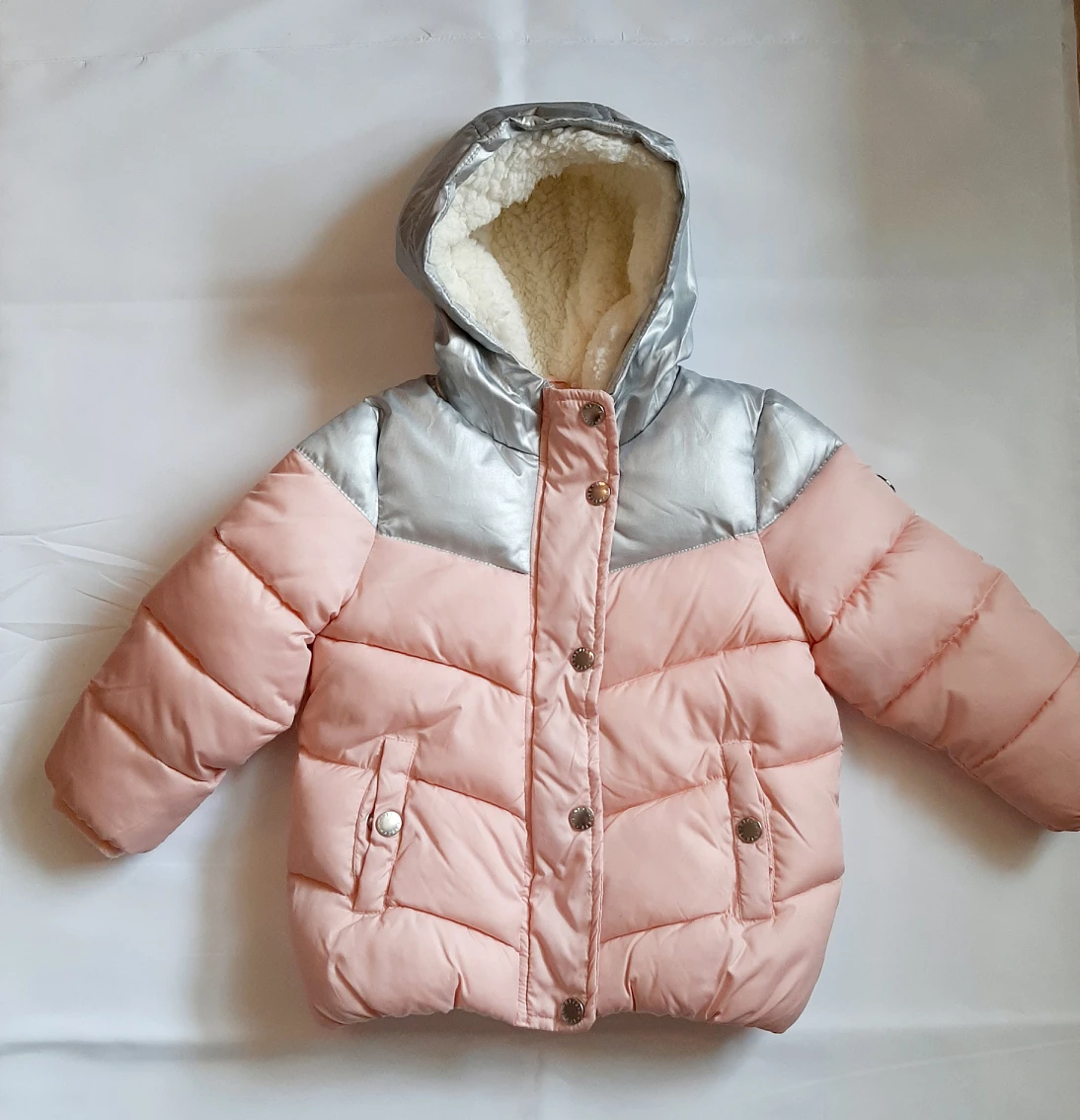 Steve Madden Pink and Silver Baby Puffer Jacket thumbnail