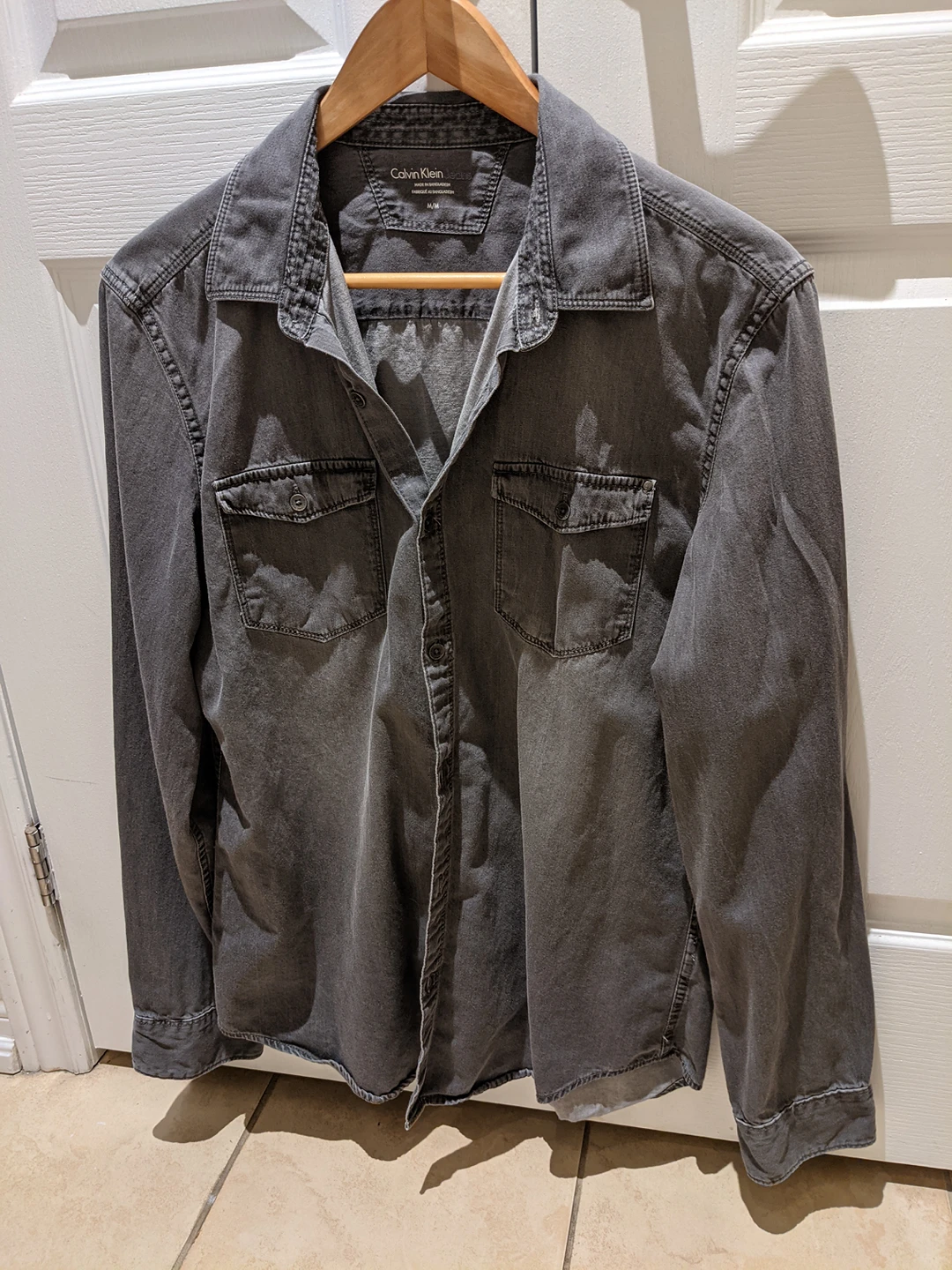 Calvin Klein Light Grey Button Up Shirt M thumbnail