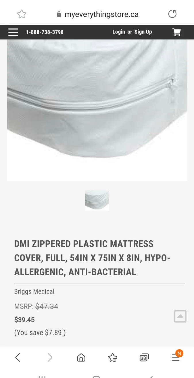 DMI zippered plastic mattresss cover, full size thumbnail