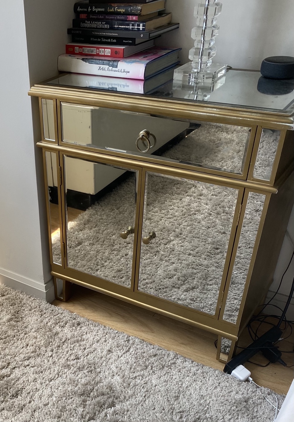 Best Master Drawer Engineered Wood Accent Stand, Gold Mirrored