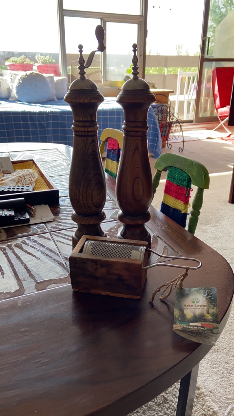 Wooden salt pepper grinder and olive wood grater thumbnail