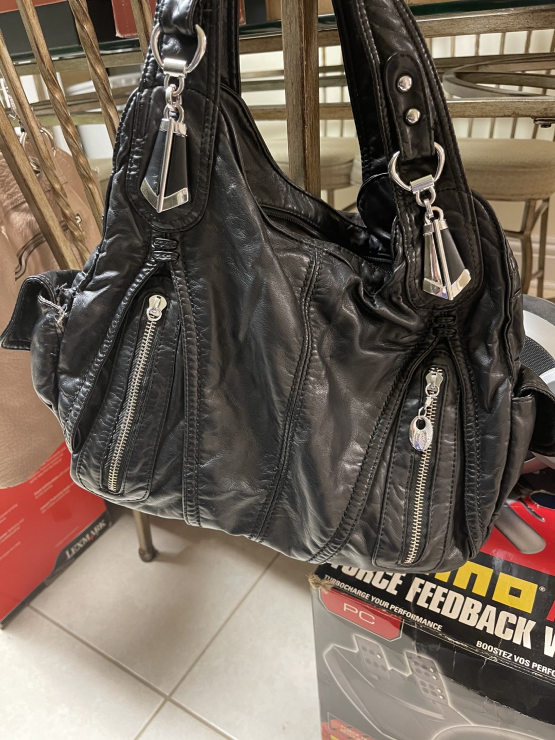 Black leather handbag 