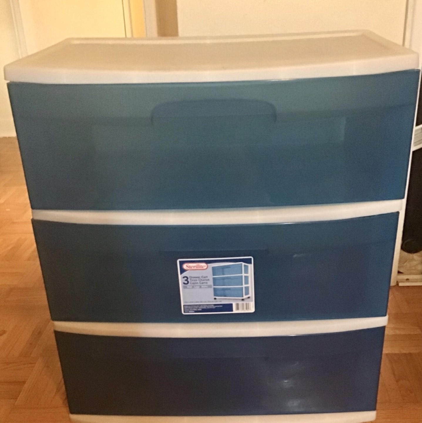Sterilite Wide 3 Drawer Blue Cart thumbnail