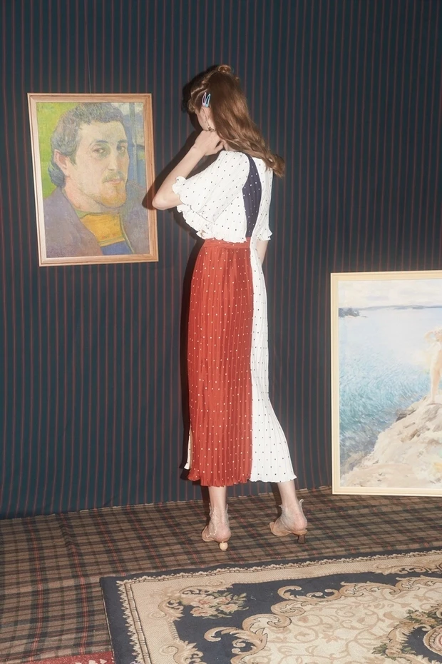 pleated asymmetrical polka-dot long dress - photo 3