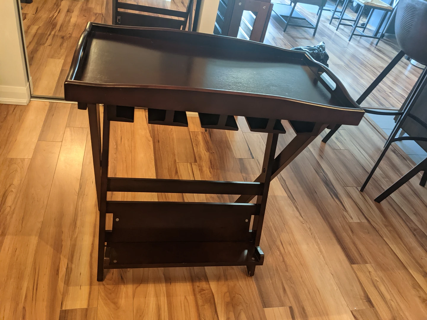 Folding Tray Table with wine glass rack thumbnail