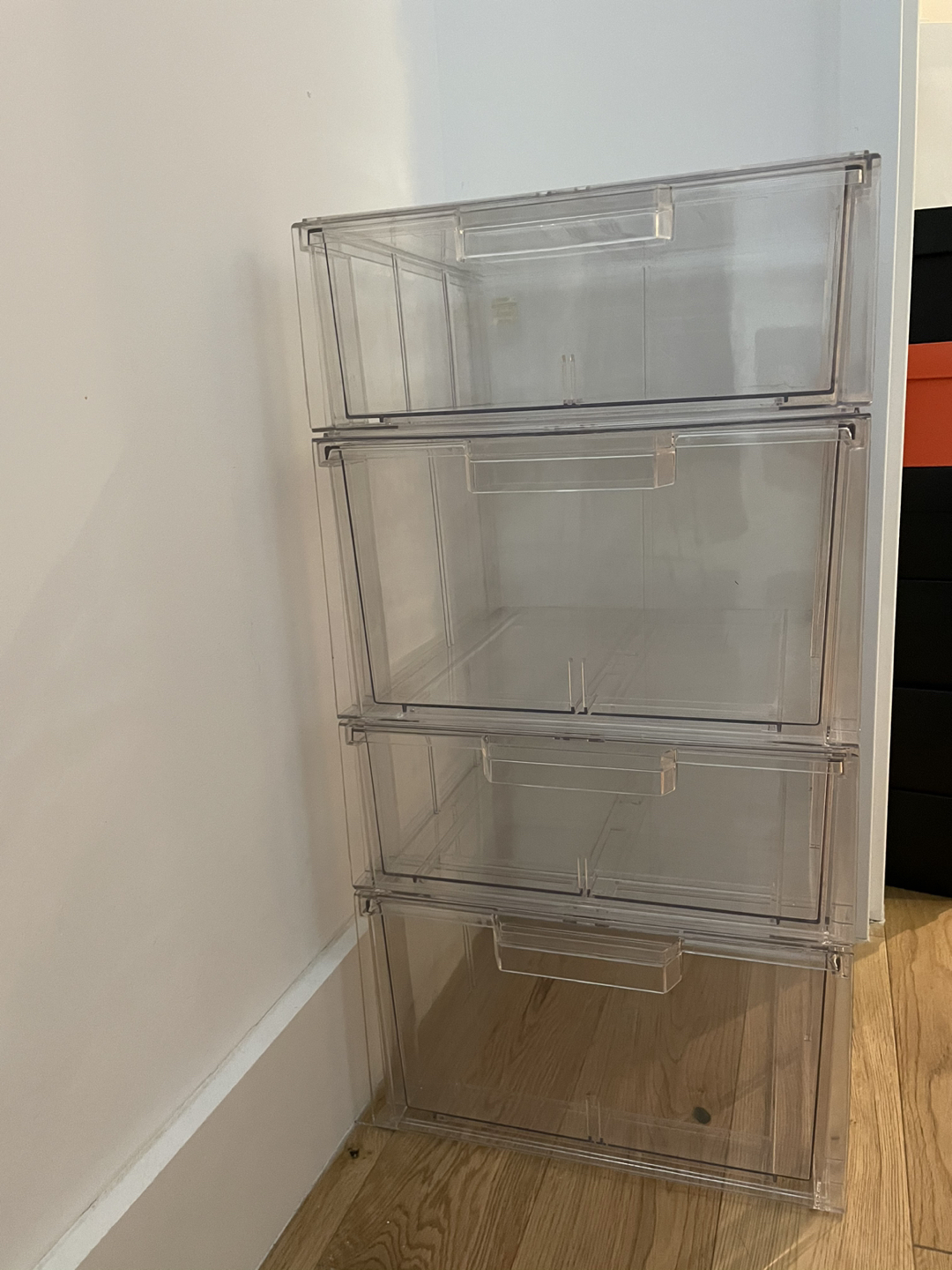 The Container Store clear stackable drawers