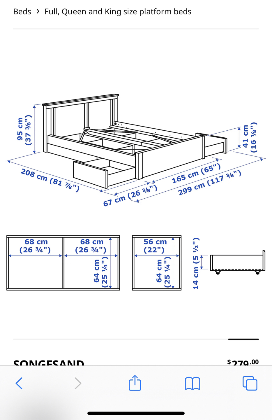 IKEA Wood queen size bed frame  - photo 3