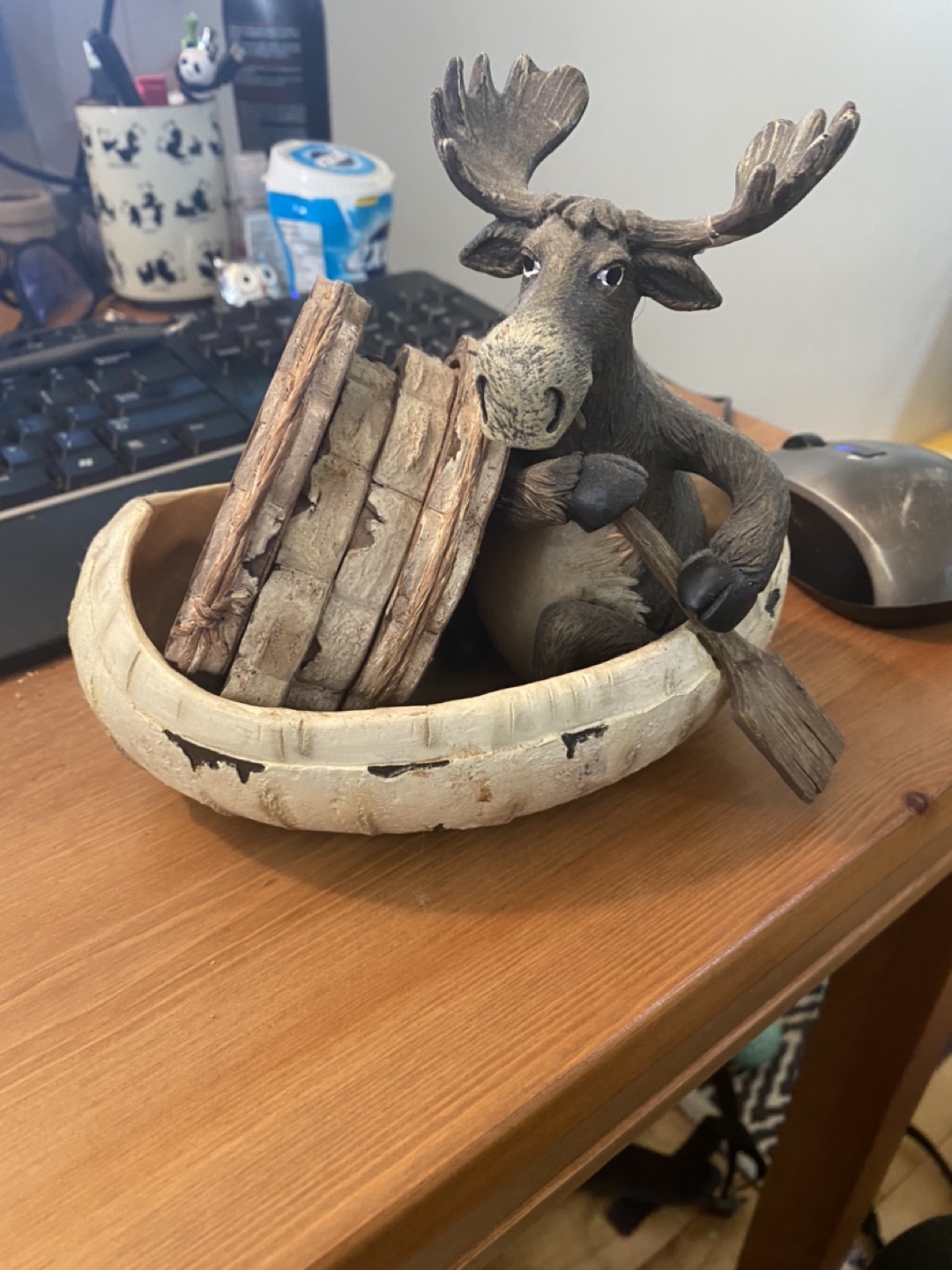 Moose sculpture holding four drink coasters thumbnail