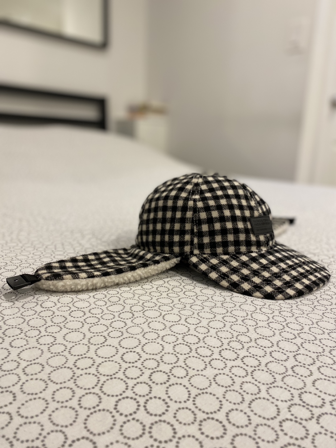 Black and White Ear Flap Unisex Hat