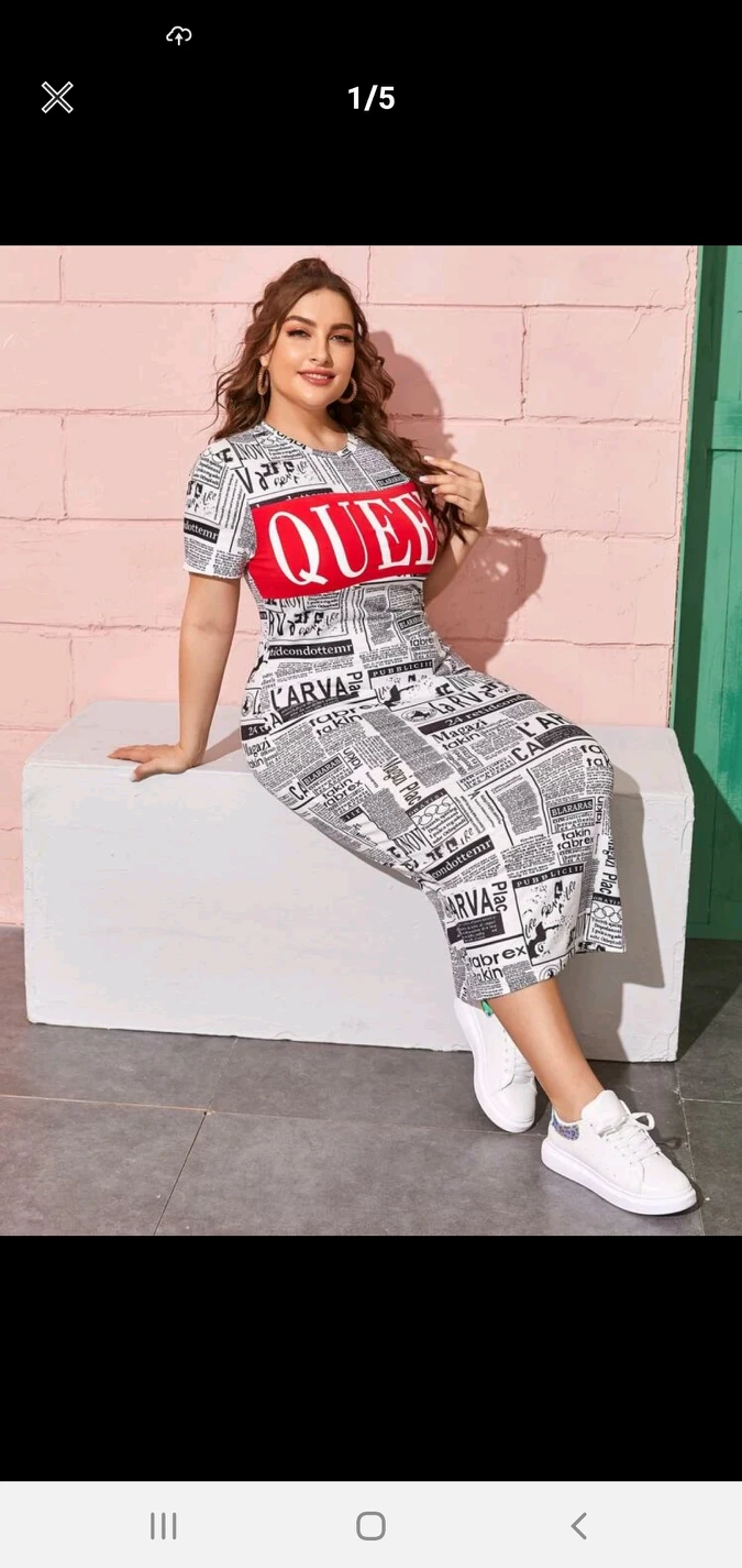 L or XL Newspaper print dress thumbnail