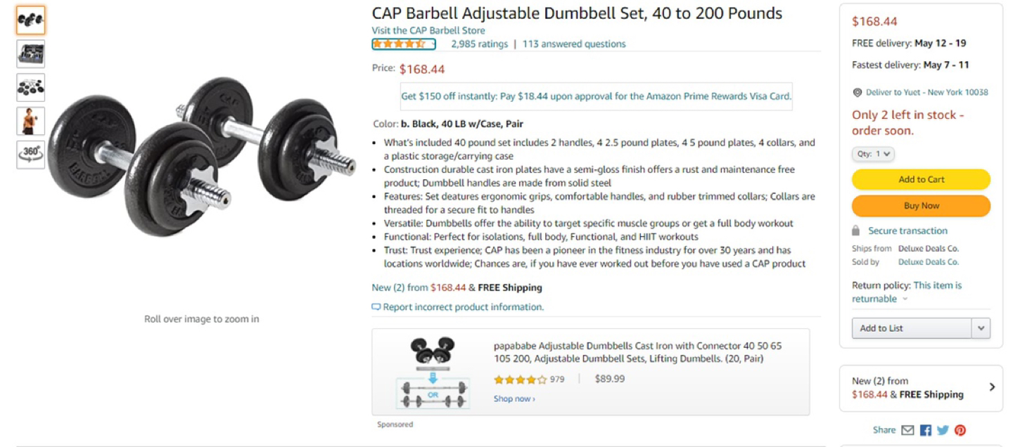 CAP Barbell Adjustable Dumbbell Set,40 pounds