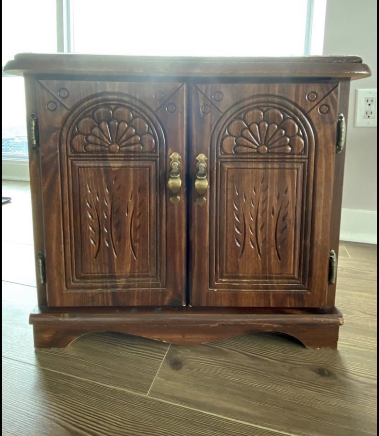 Carved vintage solid wood side table thumbnail