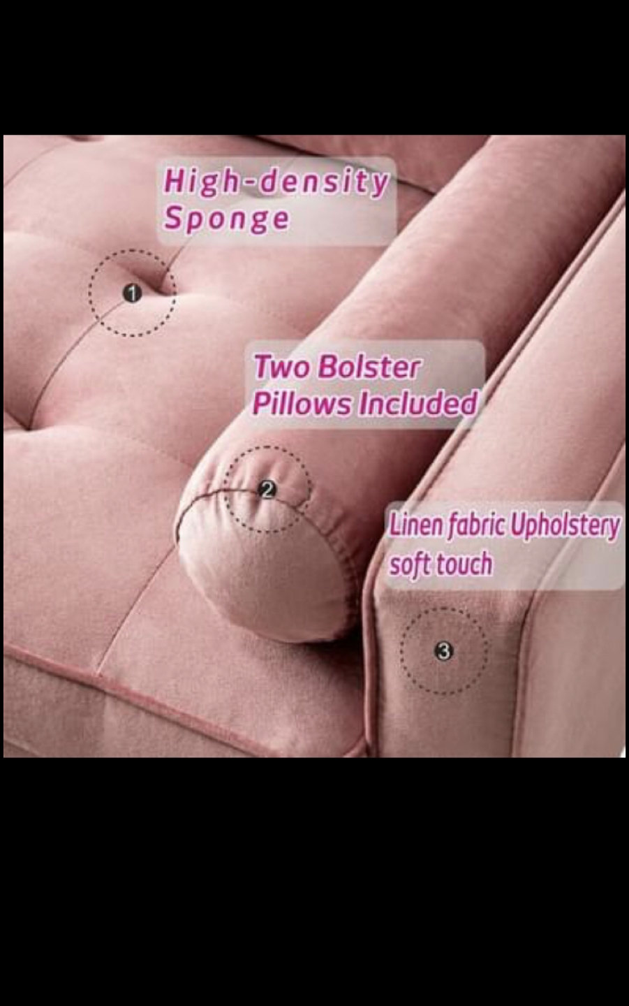 Gasaway 69.7" Square Arm Loveseat Pink colure - photo 5
