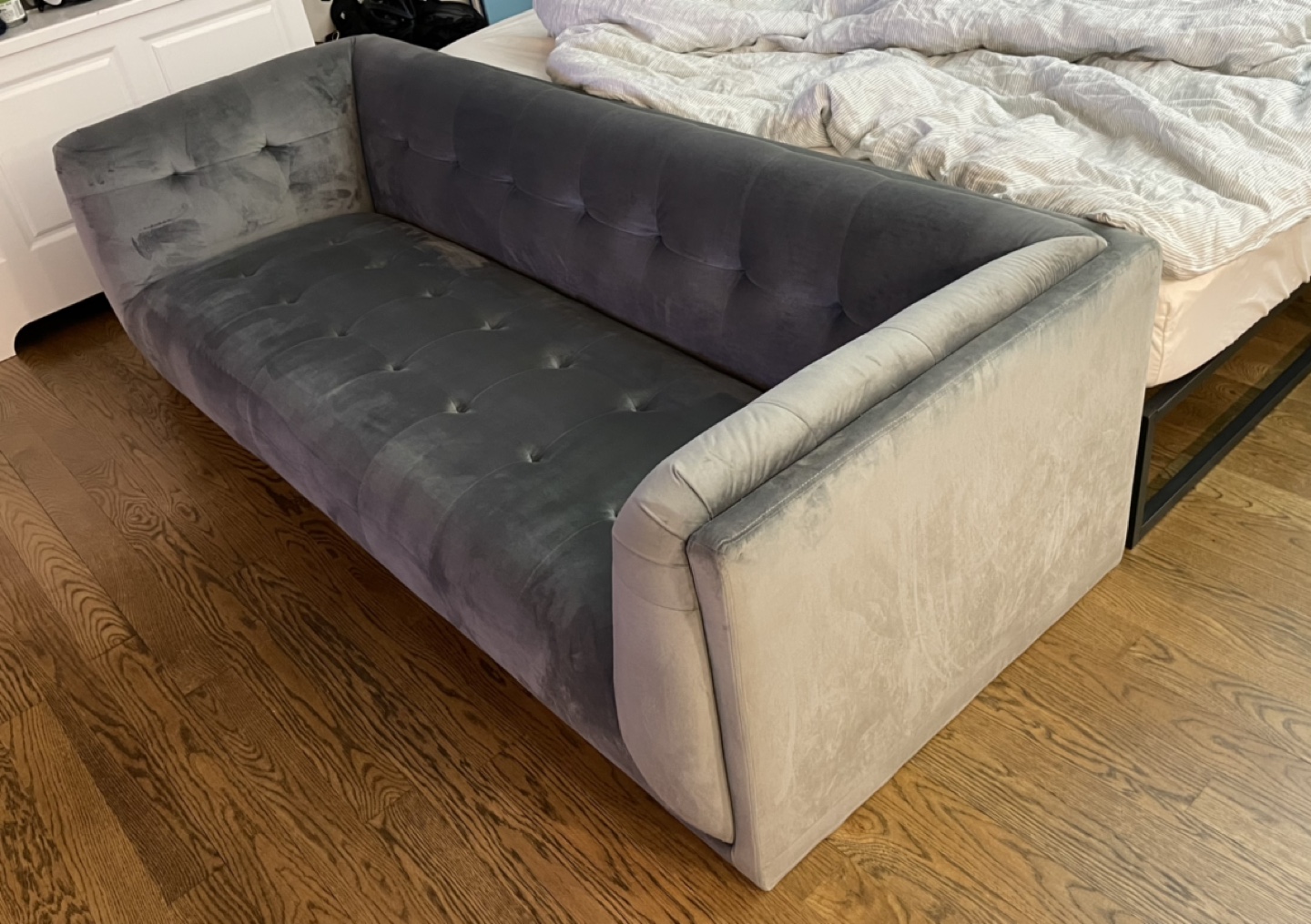 Wayfair Velvet Tuxedo Arm Sofa (Almost NEW condition) - photo 4