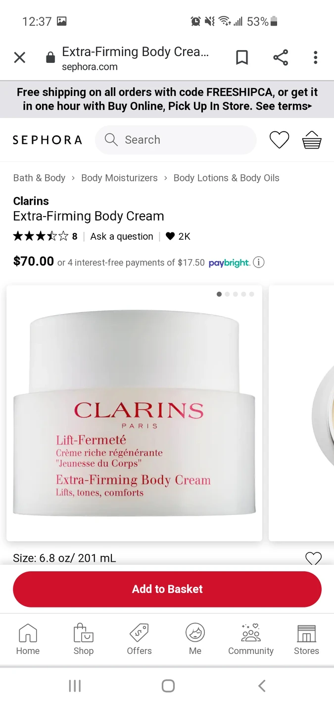Brand new no box Clarins Body Cream retails for $70 thumbnail