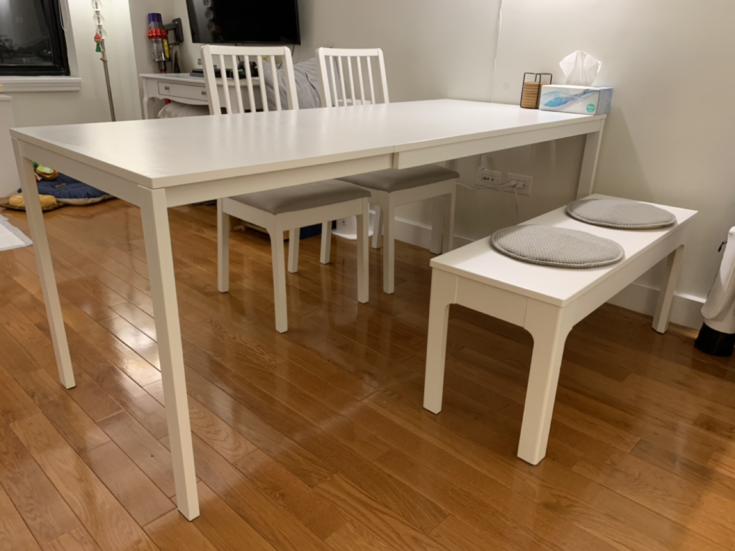 Dining table set - extendable table, two chairs, one bench  - photo 4