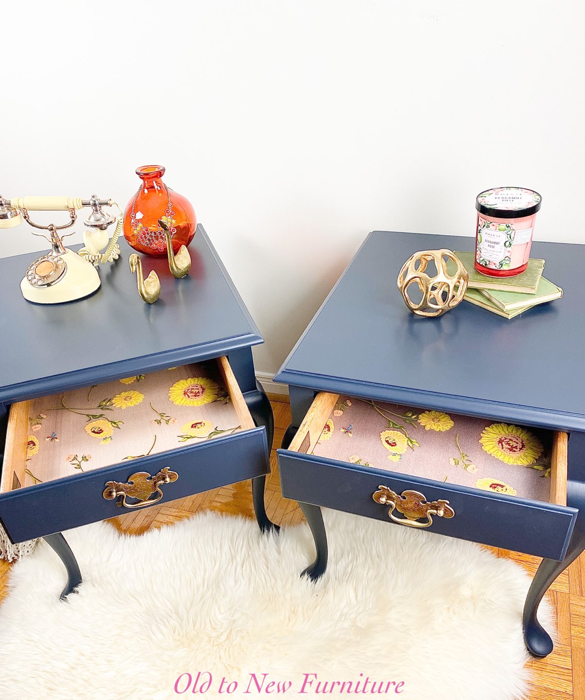 Jazzy Deep Blue Rectangular Queen Anne Style End Tables - photo 5