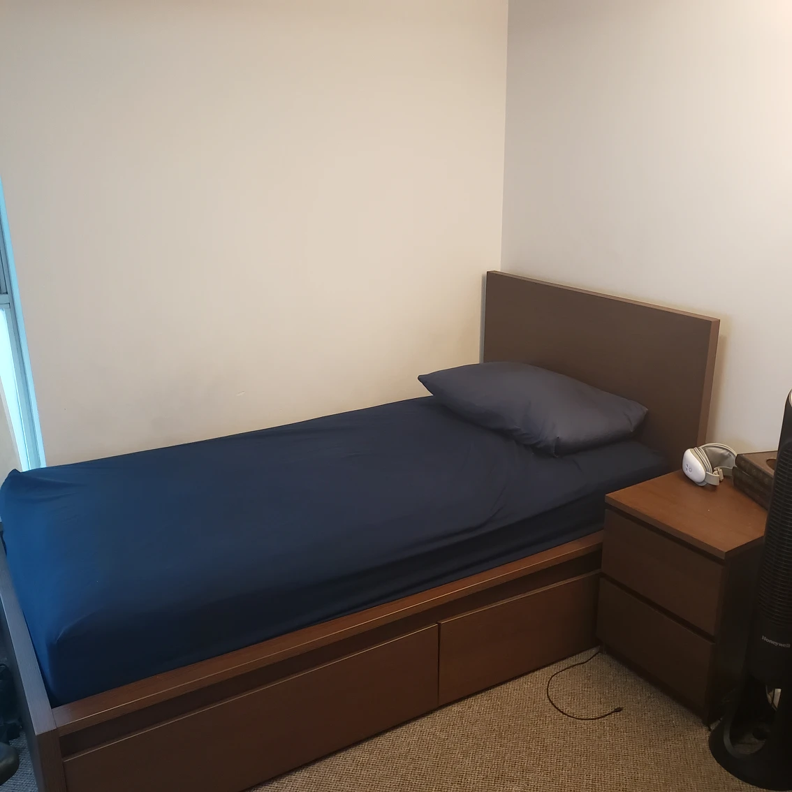 Ikea Malm Bed with two storage box and night stand
