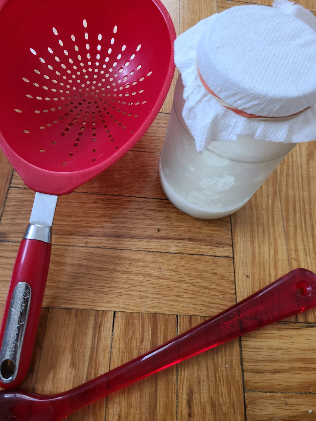 kefir grains and strainer