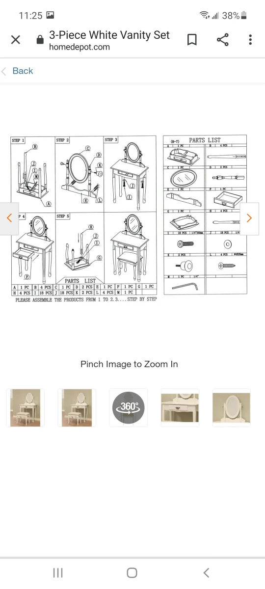 Vanity set with bench and mirror