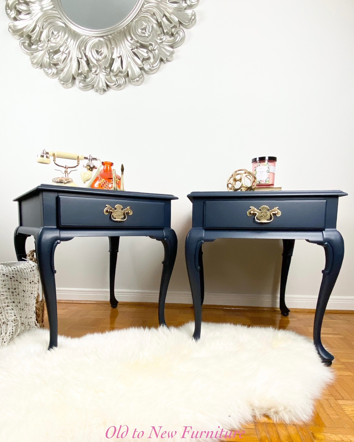 Jazzy Deep Blue Rectangular Queen Anne Style End Tables - photo 2
