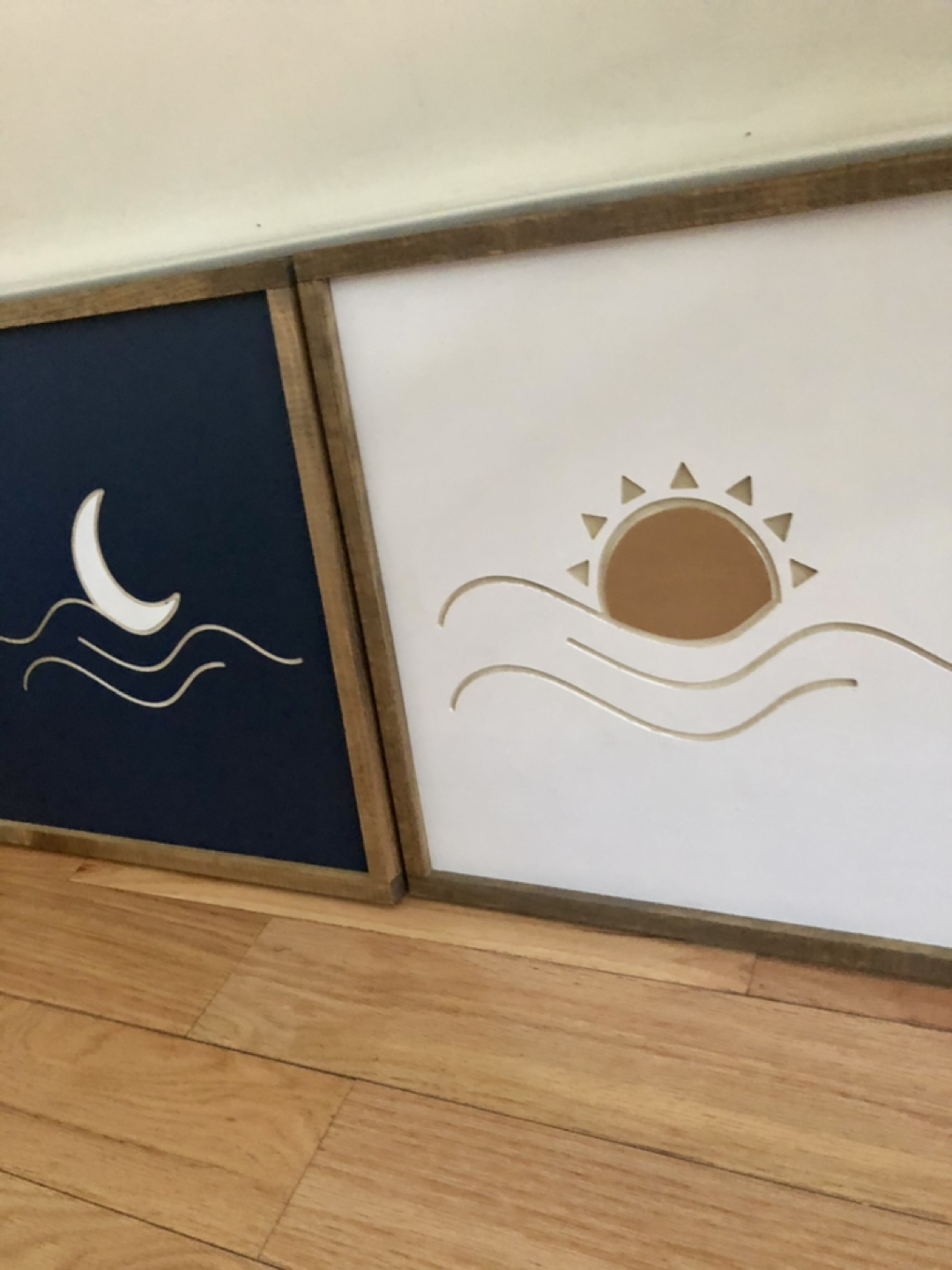 Handpainted and carved Sun and Moon wall art