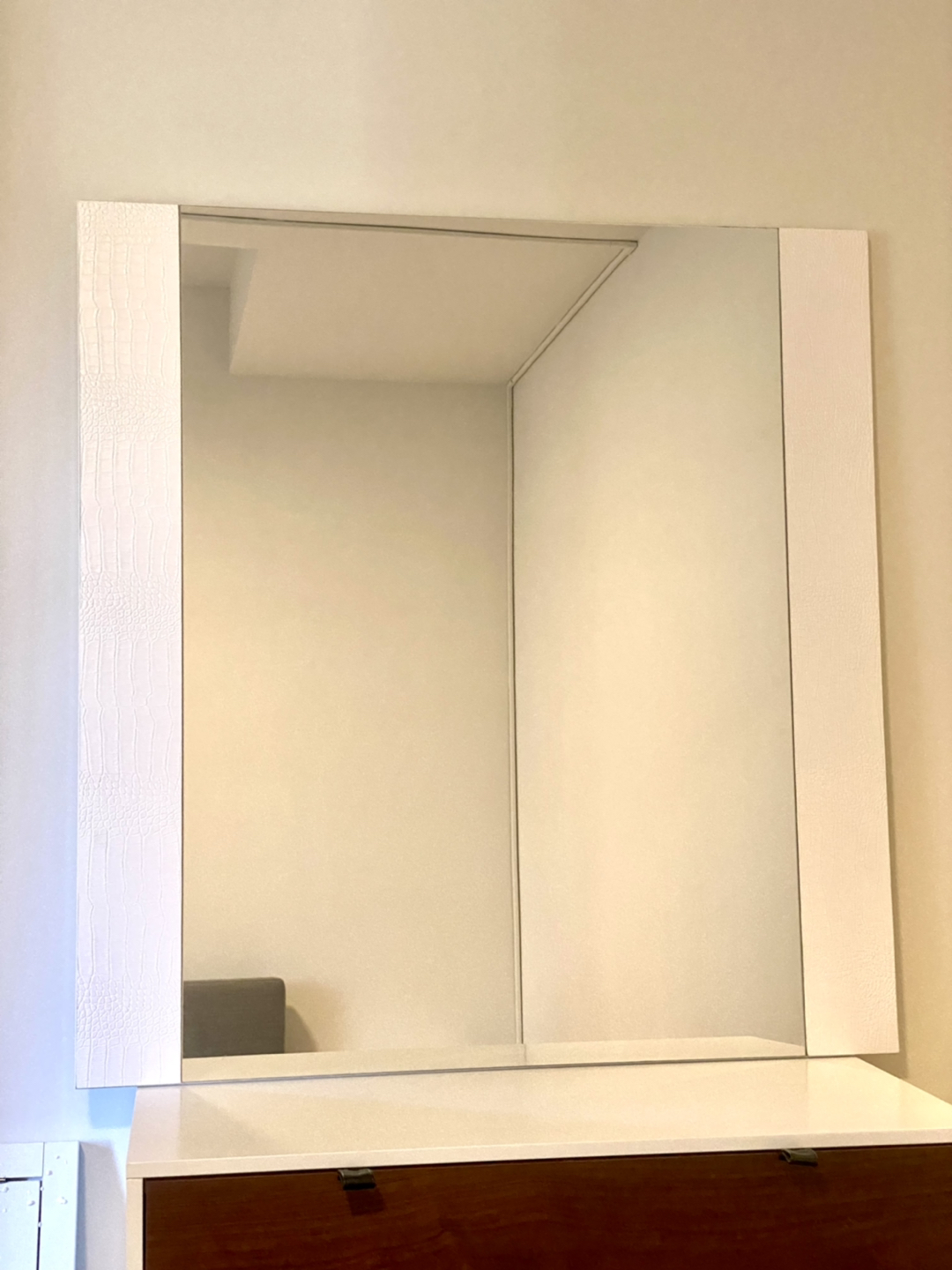 Wall mirror in snake leather frame