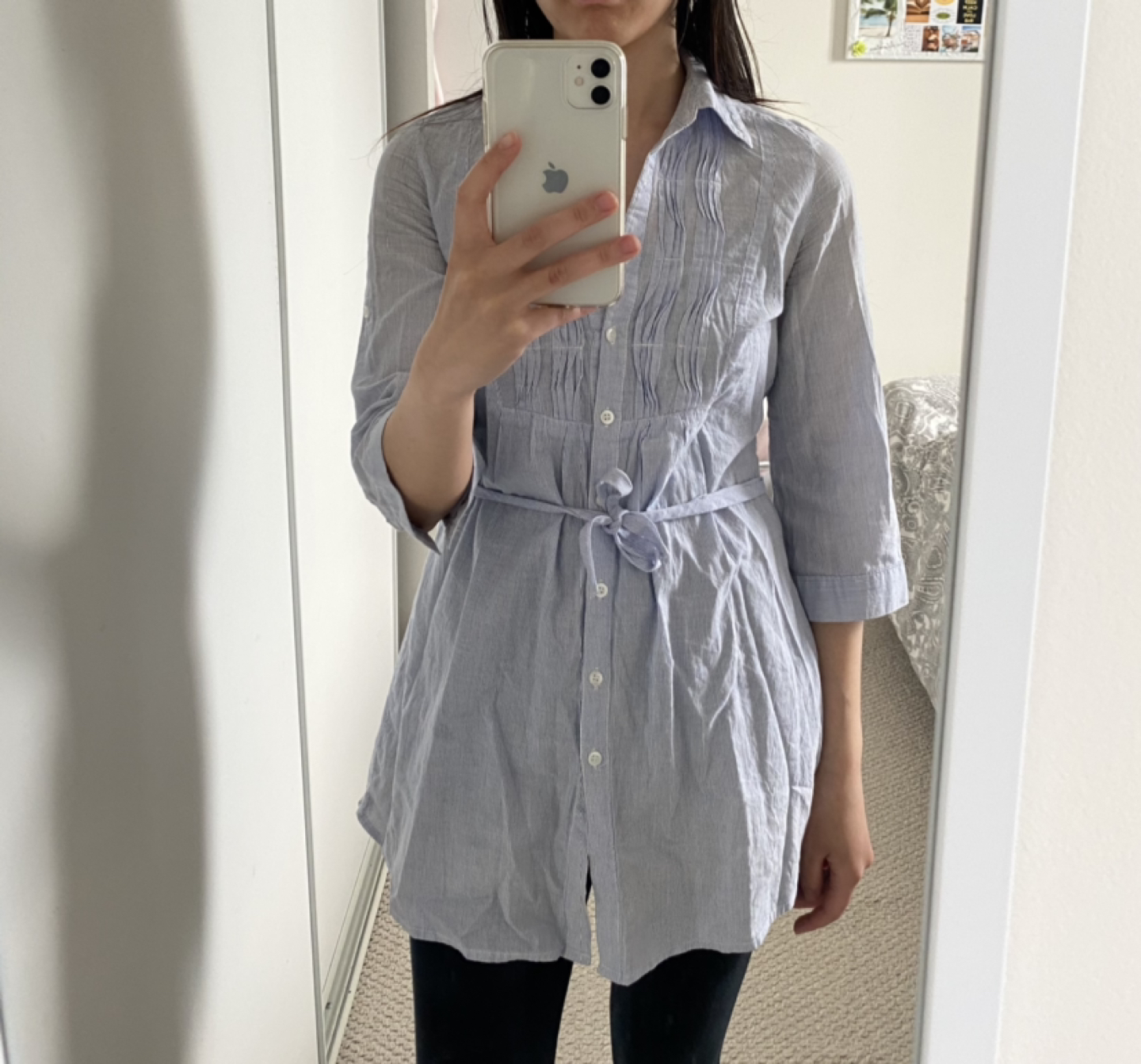 Papaya Blue & White Pinstripe Button Up Tunic - Size Small  thumbnail