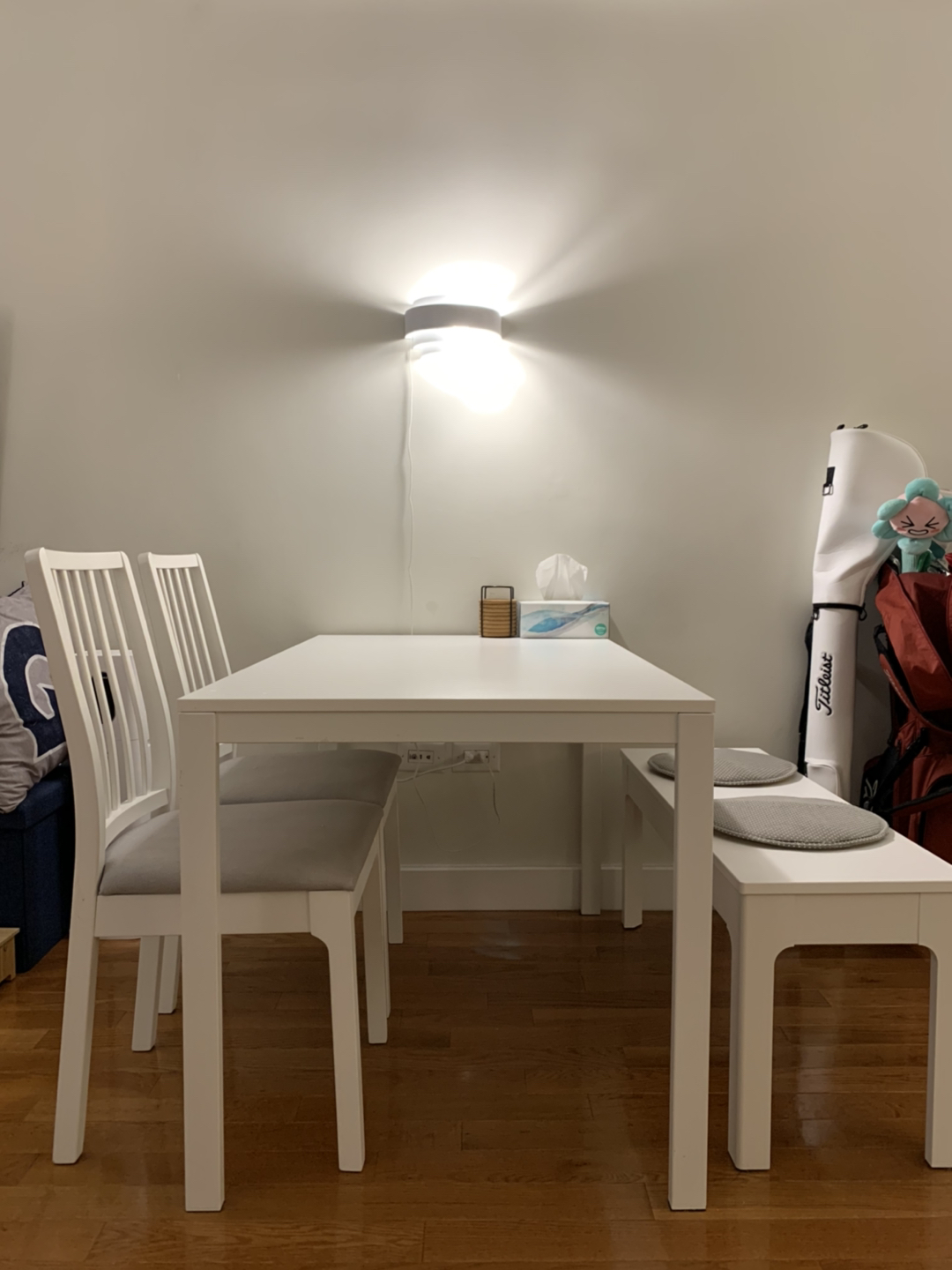Dining table set - extendable table, two chairs, one bench 