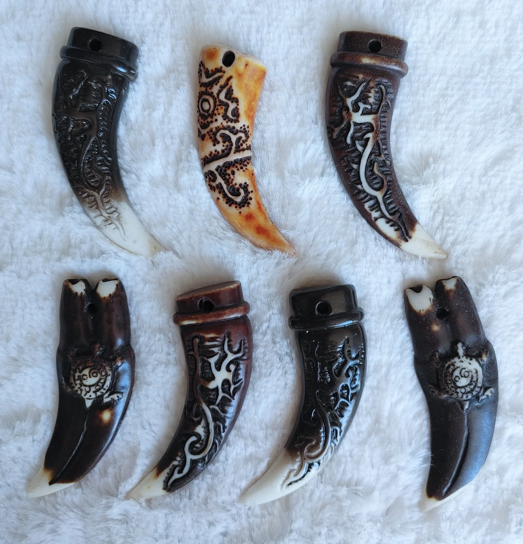 Large Carved Claw Horn Pendants Jewelry Crafts Lot