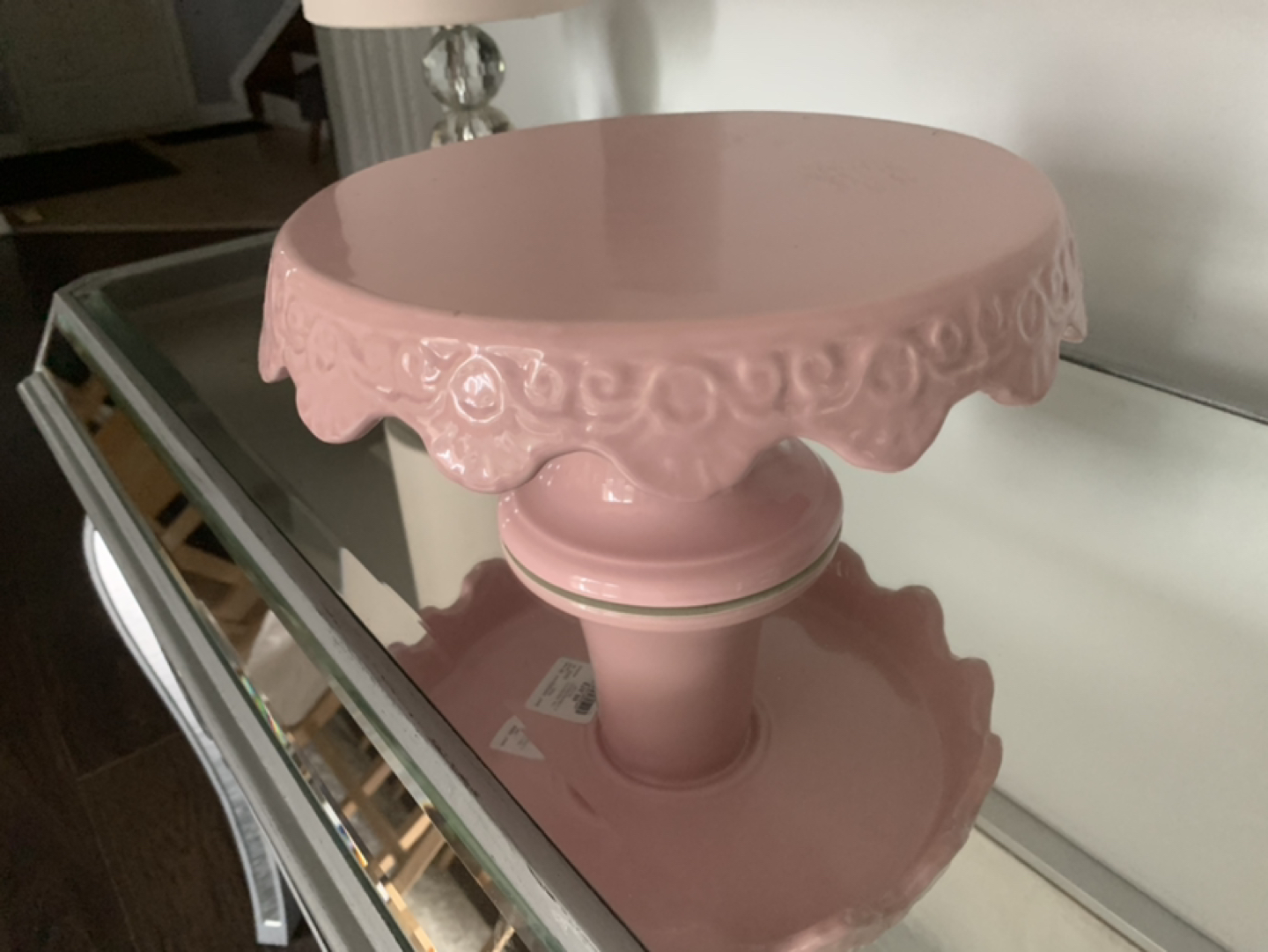 Blush pink Homesense Cake stand and gold trim dessert vase - photo 2