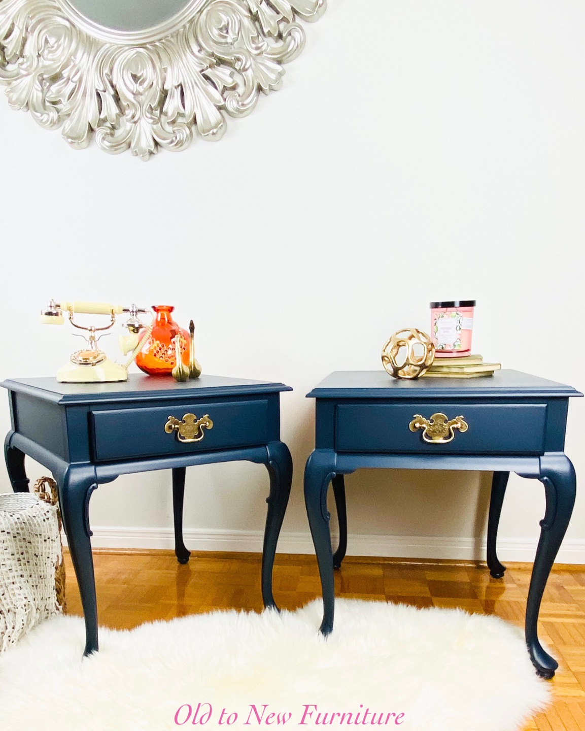 Jazzy Deep Blue Rectangular Queen Anne Style End Tables