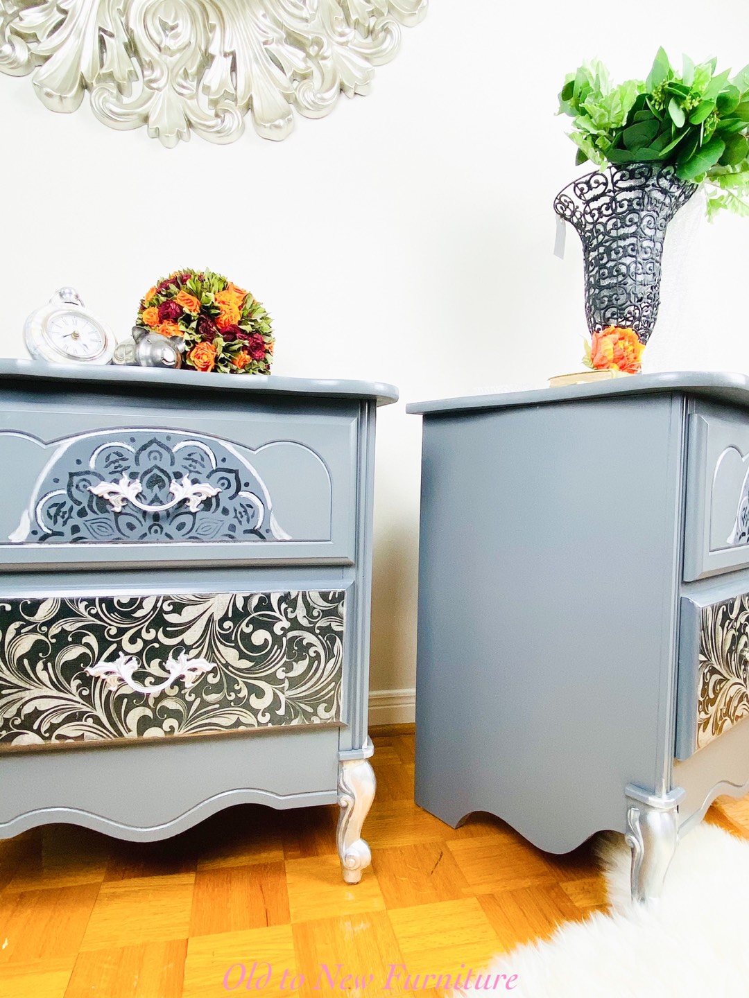 Exclusive Decoupaged French Provincial Grey Nightstands - photo 4
