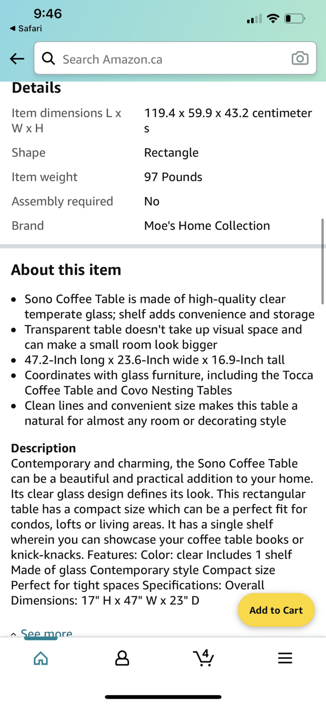 Moe’s Home collection 47 by 23” Sono Glass Coffee Table - photo 2